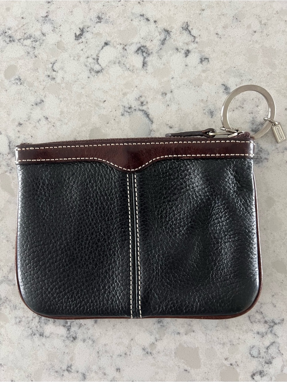 Coach Leather Zip Wallet Key Pouch - Black/Brown
